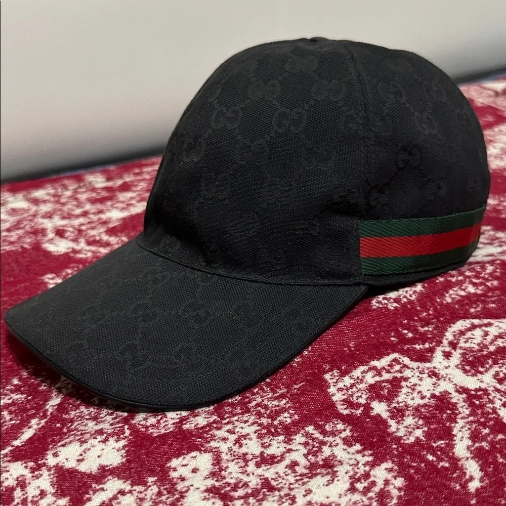 Gucci Black GG Monogram Baseball Cap with Signature Sherry Line